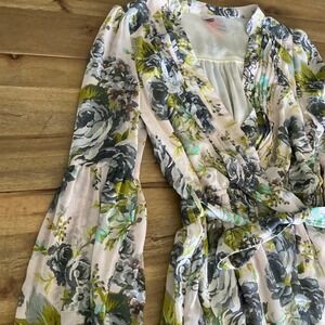 Anthropologie Coveted Clothing Floral Wrap Dress Bell Sleeves Belted Midi Length